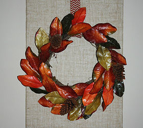 fall burlap canvas, crafts, seasonal holiday decor, wreaths, Attach the wreath to the canvas with a pretty ribbon and you have the perfect Fall Wall Art If you d like to see a video you can find one here