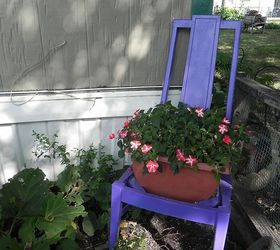junk garden decor, gardening, home decor, paint a chair a vibrant color to highlight a shaded area