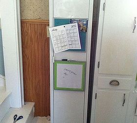 old metal cabinet turned into pantry, painted furniture, The door also doubles as a message center for my kids