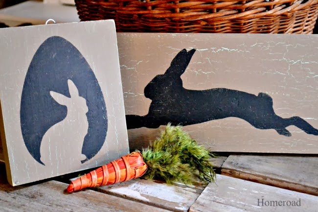 crackle paint bunny silhouette signs, crafts, painted furniture, seasonal holiday decor