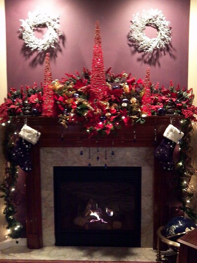 bounds of red and purple mantle, seasonal holiday decor