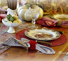 farmhouse thanksgiving table, seasonal holiday d cor, thanksgiving decorations, Johnson Brothers Autumn Monarch plates