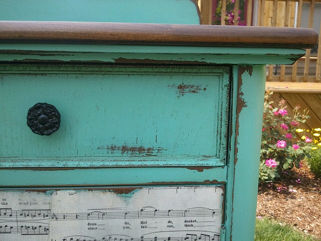 antique dresser refinished in music, painted furniture, repurposing upcycling, Painted Distressed