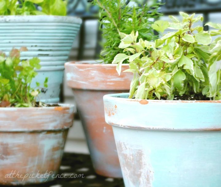 how to age new garden pots, crafts, painting, Some paint a paint brush and a hammer is all it takes to age boring terra cotta pots