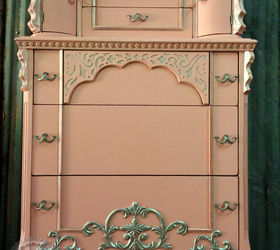 pink chiffon dreams chest, painted furniture, Stencil creme is great for accenting moldings