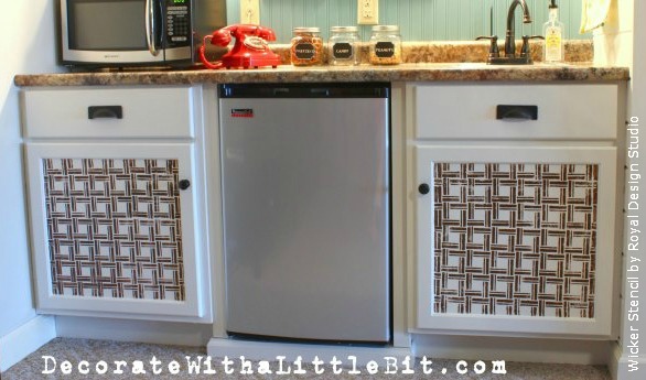 fab diy furniture stenciling ideas with royal design studio stencils, painted furniture, A woven basket stencil dresses up some plain white cabinet doors