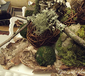 easy diy moss burlap and grapevine balls, crafts, A pretty twig covered with some lichen From my own yard