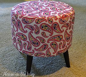 pleated fabric covered stool, painted furniture, reupholster, original fabric on stool
