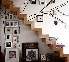 morph white walls from pale into interesting, home decor, painting, wall decor, If you re looking for different this is it The stairs are totally transformed with this family tree decal which works like art