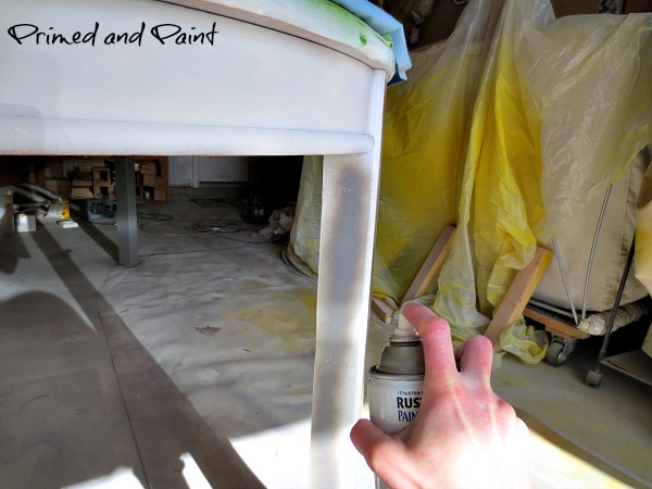 refinished table painted base laminate surface, painted furniture, Prime Paint