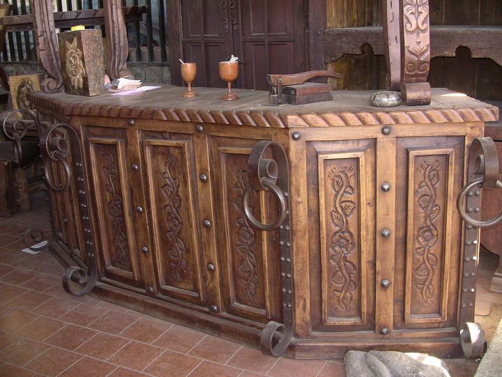 antique bar, home decor, painted furniture, What do you guys think about this hand crafted antique bar Imported From Mexico It has nice Iron works great wood work I love It I can help you get One