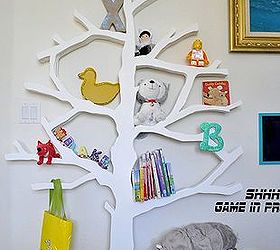 free diy plans and step by step video to build a modern tree shaped bookshelf, home decor, storage ideas