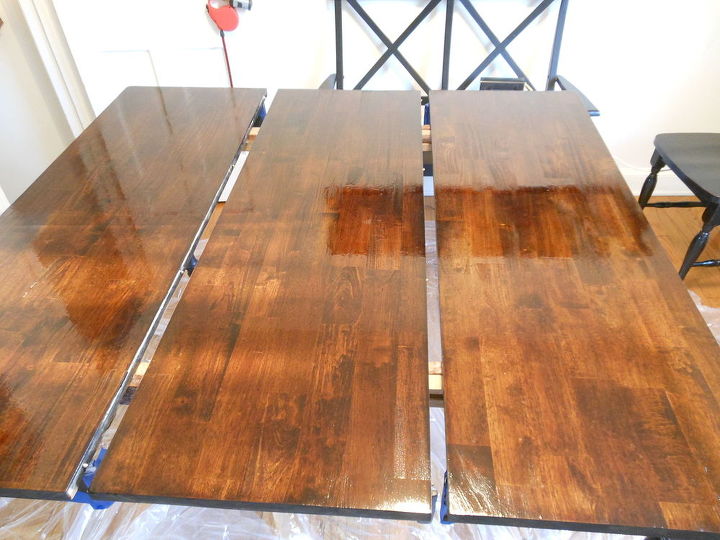 antes e depois da mesa de jantar pintada madeira natural repintada