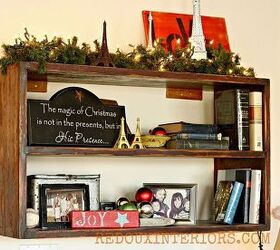 keeping it real holiday home tour, christmas decorations, seasonal holiday decor, Found junk turned bookshelf decked out in hand made touches and lights