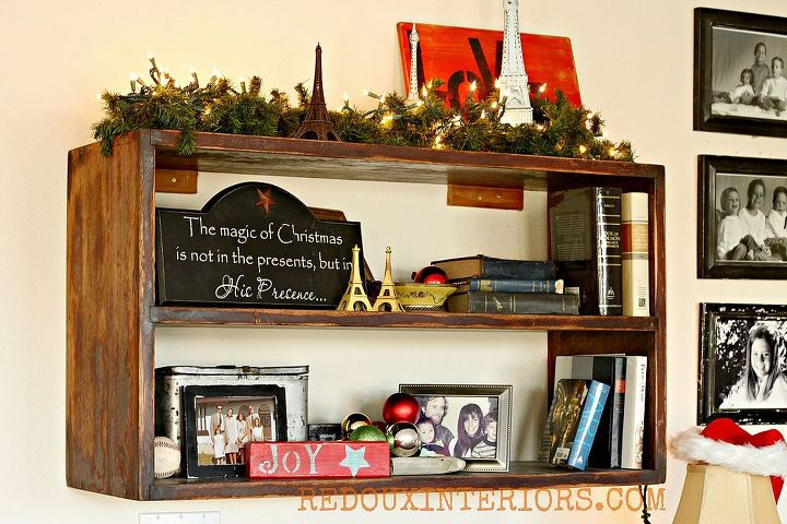keeping it real holiday home tour, christmas decorations, seasonal holiday decor, Found junk turned bookshelf decked out in hand made touches and lights