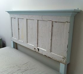 king size door headboard with light blue accents, painted furniture, repurposing upcycling
