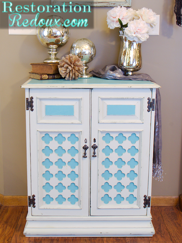 ivory and blue vintage cabinet, painted furniture, Finished cabinet