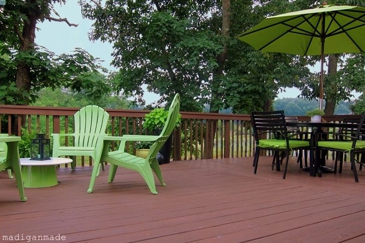 an inexpensive bright green outdoor update, decks, outdoor furniture, outdoor living, painted furniture, bright green deck accents