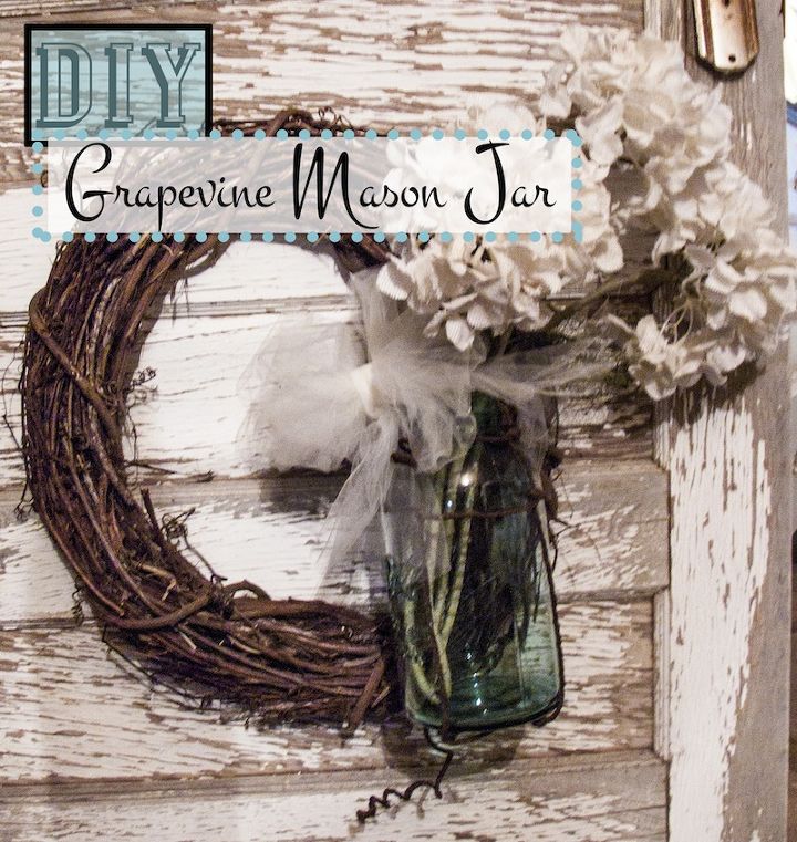 diy grapevine mason jar, crafts, mason jars, repurposing upcycling, wreaths, I love mason jars and I especially love these vintage blue ones When I found this grapevine wire I knew it had to go with them