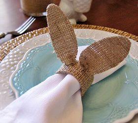 pier 1 inspired burlap bunny ear napkin rings, crafts, decoupage, easter decorations, repurposing upcycling, seasonal holiday decor, Super easy and inexpensive bunny ear napkin rings for your spring or Easter table