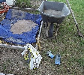 making birdbaths for christmas gifts, concrete masonry, diy, outdoor living, Items needed tarp sand gloves cement plastic bag shovel and something to mix the cement in I prefer a wheelbarrow