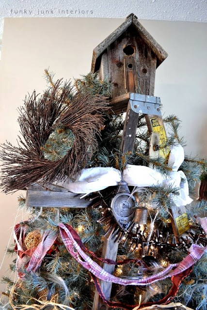 a unique stepladder christmas tree, christmas decorations, repurposing upcycling, seasonal holiday decor, The stepladder was PERFECT for the birdhouse star So perfect