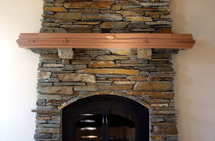 heistand designs and woodwork, products, woodworking projects, The fireplace mantle is douglas fir with overlays of cherry mahogany walnut and fir burl supported by High Desert stone