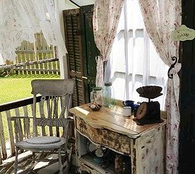 kim s secret cottage garden, gardening, outdoor living, repurposing upcycling, and the other side of the porch the curtains just make it