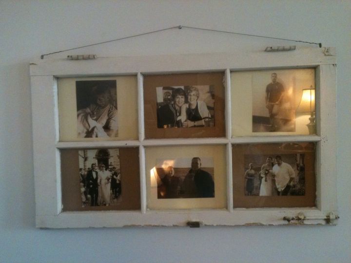 family photo displayed in old window frame, crafts, home decor, repurposing upcycling