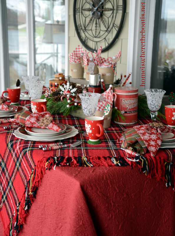tis the season for hot cocoa tablescape, christmas decorations, seasonal holiday decor, Cozy plaid layers