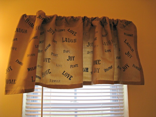 diy curtain valence with stenciled inspirational words, crafts, home decor, My completed stenciled curtain
