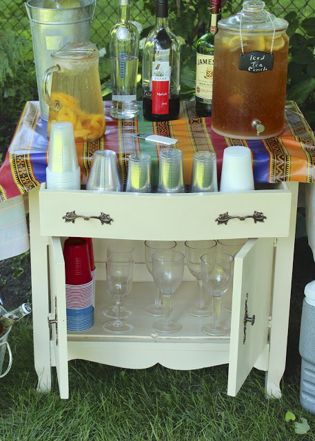 washstand turned beverage station, repurposing upcycling, We needed a place to house the beverages as a recent BBQ so I took this washstand and used it as a bar