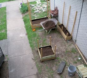 my inexpensive space limited apartment dweller garden, diy, flowers, gardening, how to, raised garden beds, urban living, birds eye view of completed beds