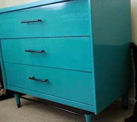 1960 s turquoise and black dresser, home decor, painted furniture, Valspar Rushing Stream with high gloss top coat New stainless drawer pulls painted black
