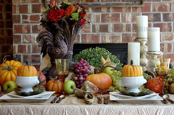a harvest table, fireplaces mantels, outdoor living, porches, seasonal holiday decor, Setting a Fall table with this and that from around the house