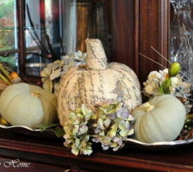 thanksgiving tablescape, living room ideas, seasonal holiday decor, thanksgiving decorations, wreaths, A small vignette on the china cabinet can easily be removed since it is on a pewter tray