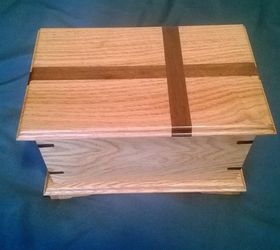 these are funeral urns we have been building for local funeral home, diy, woodworking projects, 4 this one is oak with a walmut cross inset into the top The finish is natural