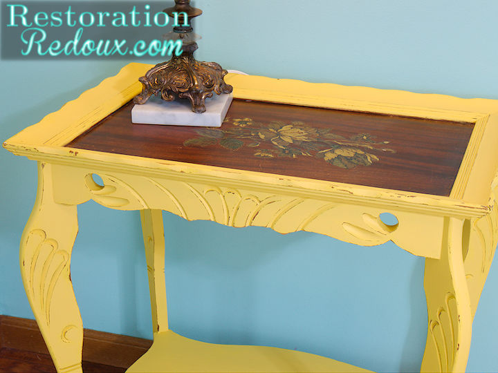 how chalkpaint transformed a vintage table, painted furniture, Yellow Table After