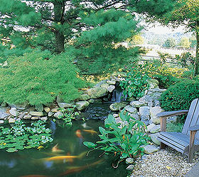create a backyard oasis with a pond, landscape, outdoor living, ponds water features, An Adirondack chair beckons you to sit a spell and forget about the worries of the day