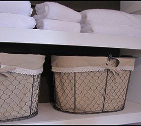 bathroom closet makeover, bathroom ideas, closet, Cute baskets to hide our toiletries