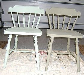 color washing chairs with chalk paint, chalk paint, painted furniture, I chose Alaskan Tundra for the chair on the left and Chateau Gray for the chair on the right These are chalk type paint colors from CeCe Caldwell and Annie Sloan