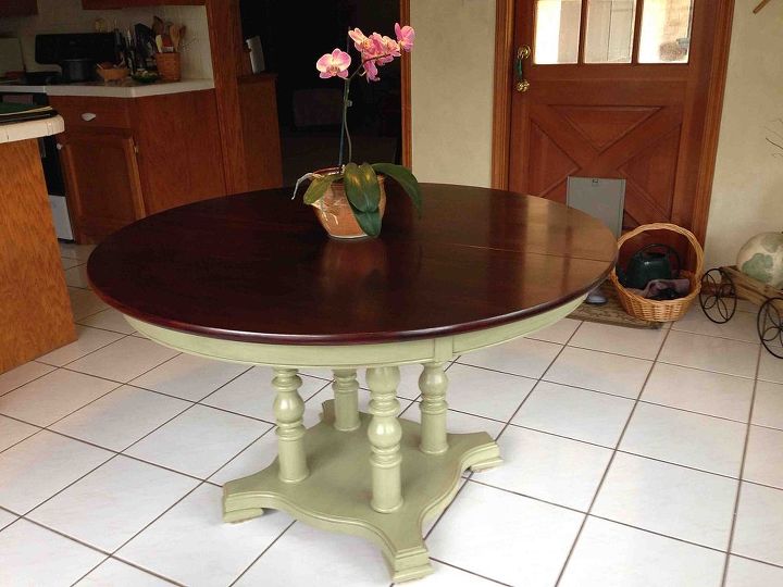refinishing a dining room table, Three coats of Minwax Polycrylic sanding lightly in between coats with 220 grit and reassembled for use in my breakfast room The orchid is one I ve had for 5 years and started blooming last month Had to show it off too