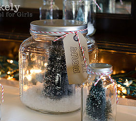 christmas tree snow jars in 4 easy steps, christmas decorations, crafts, mason jars, repurposing upcycling, seasonal holiday decor, 4 Last we screwed the lids on the jars and tied pieces of red and white bakers twine around the lids On a few of the jars we also tied little gift tags that I designed on the computer