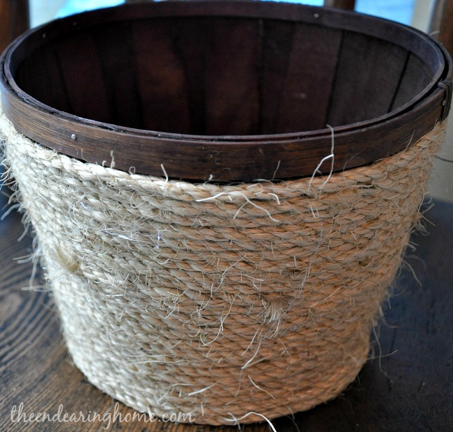 glammed up for the holiday bushel basket, crafts, seasonal holiday decor, I wrapped the basket in rope to add some texture and weight