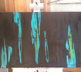 abstract painting anyone can do, crafts, painting, turquoise with just a touch of yellow over a black acid blocking primer