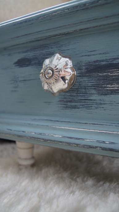 fun drawer upcycle, painted furniture, Mercury glass knob adds a bit of sparkle