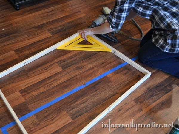 diy pallet valentine art, crafts, diy, how to, painting, pallet, repurposing upcycling, seasonal holiday decor, valentines day ideas, With wood glue on each edge and a square shoot nails into the sides of your board to create a frame