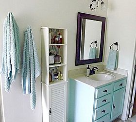 master bathroom makeover, bathroom ideas, home decor, Updated the vanities with new hardware and some leftover paint from the ceiling