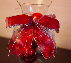 ornaments under glass, christmas decorations, seasonal holiday decor, A decanter or vase tied with a ribbon helps pull the theme of a room together