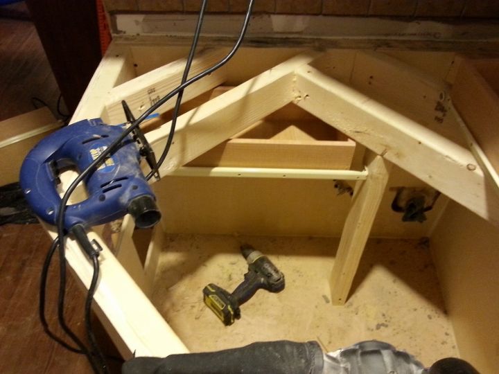 building a kitchenette for a small space part1, diy, kitchen cabinets, kitchen design, woodworking projects, He wanted a concrete counter so he made revision for a sturdy structure This is part one of the process rebuild A small space functional with storage options
